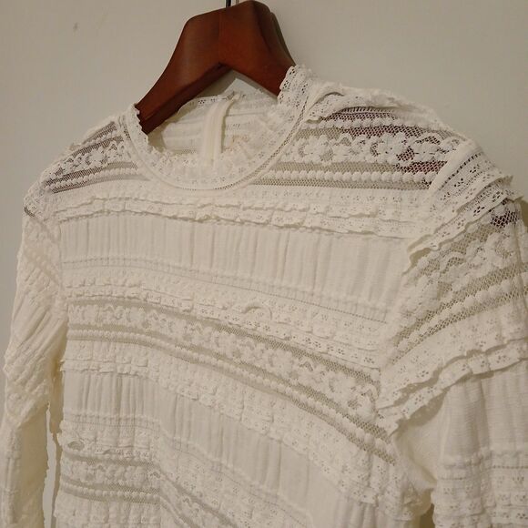By TiMo Nordstrom Lace Blouse Small White Ruffled Sheer Cottagecore - Picture 4 of 9